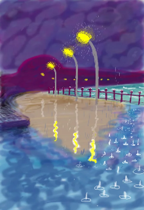 David Hockney, Rainy Night on Bridlington Promenade, 2008