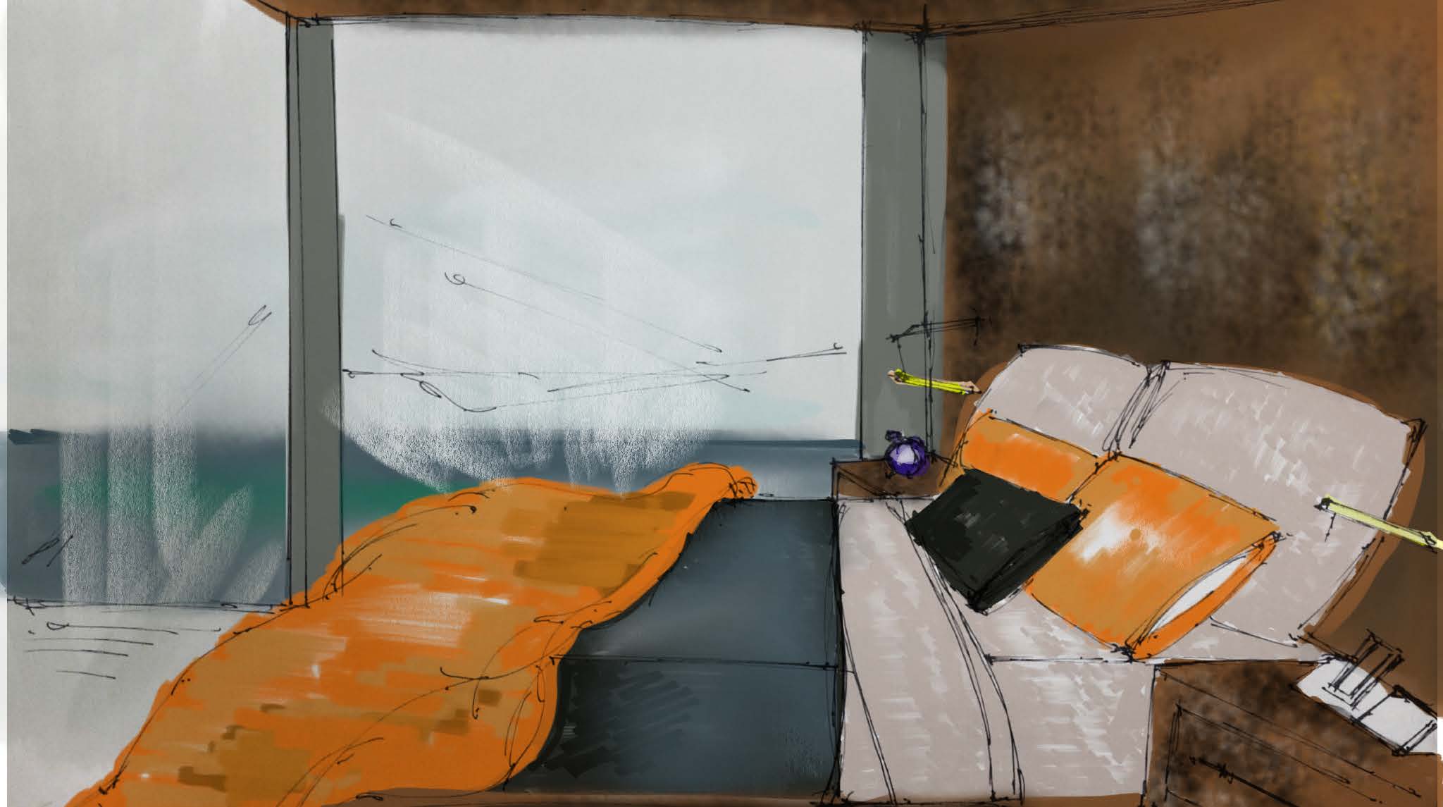 3. Master Bed Room Perspective ( Hand Rendering)