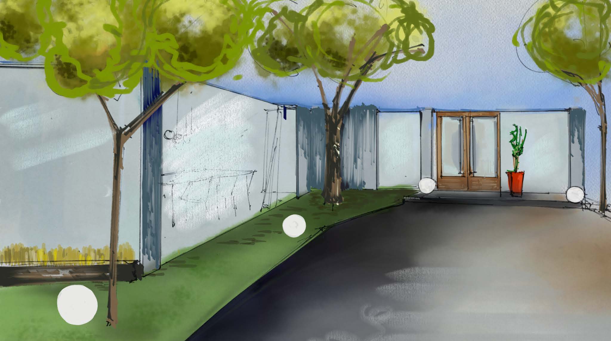 1. Front Entrance Perspective ( Hand Rendering )