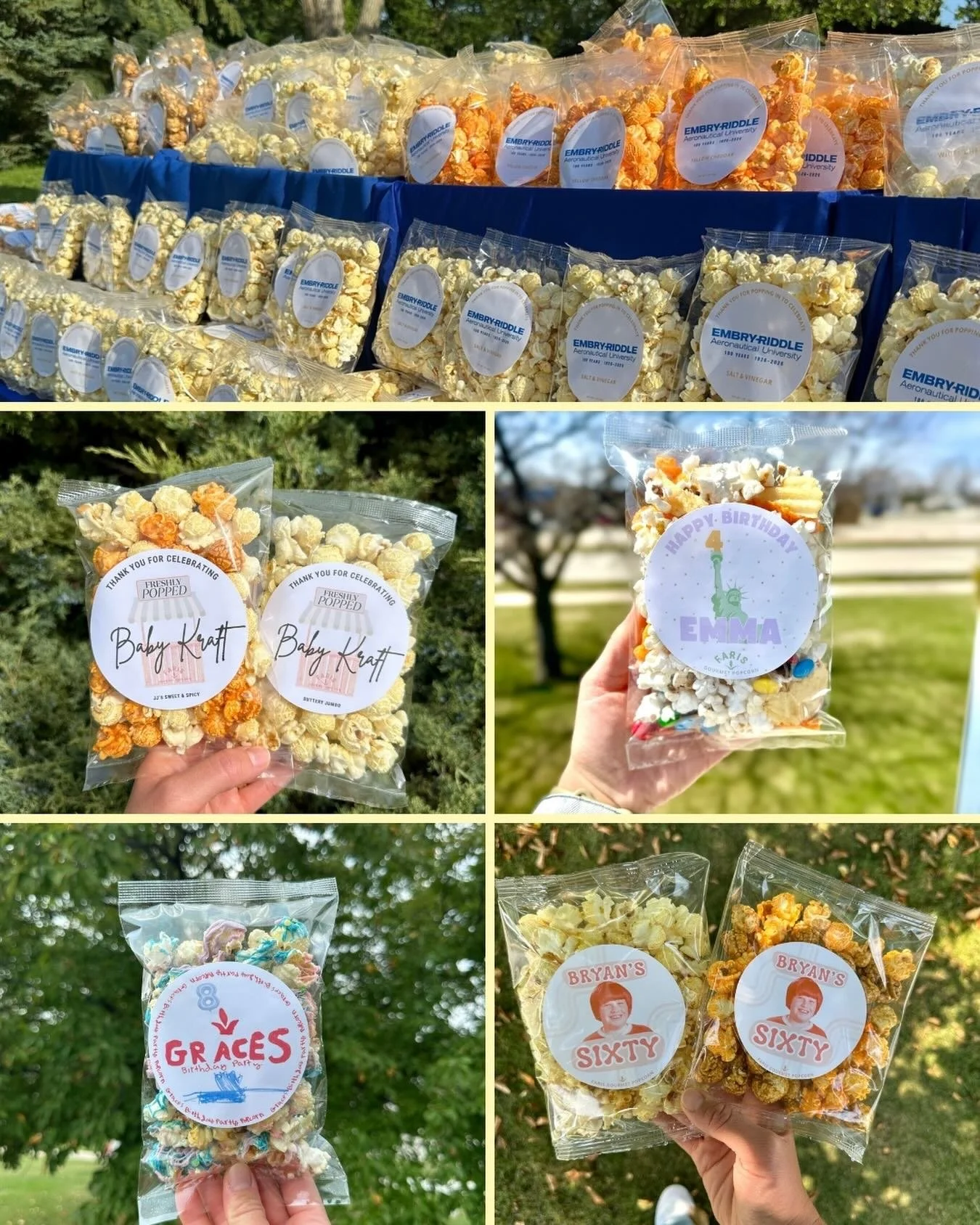 I bet you never thought of popcorn being customizable!

Add that personal touch to your next birthday party, graduation, or gathering.  We offer custom labeling, custom flavors... pretty much anything is possible.  We work with you one on one to add 
