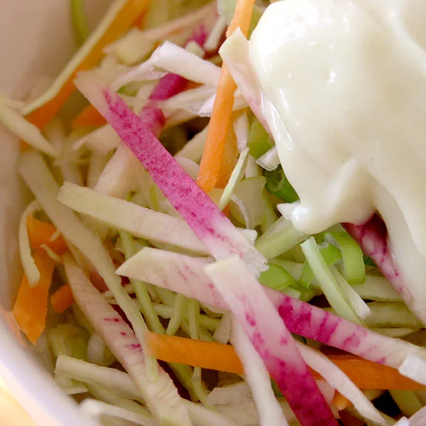 Gorgeous, colourful salad with homemade wasabi mayo.