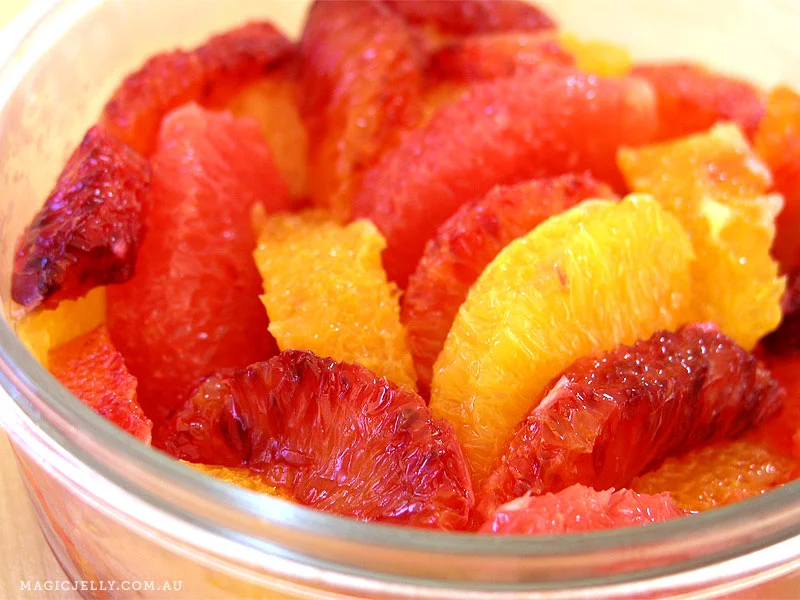 Citrus salad with navel and blood oranges and ruby grapefruit.