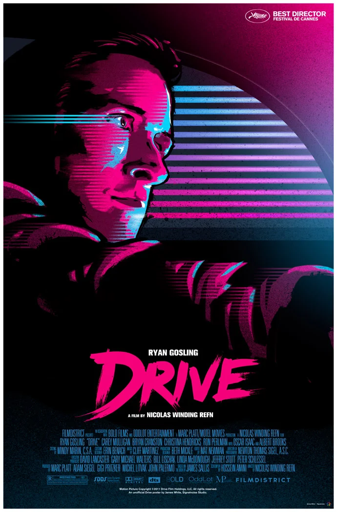 Drive movie poster designed by James White (Miami 80's Design Style)