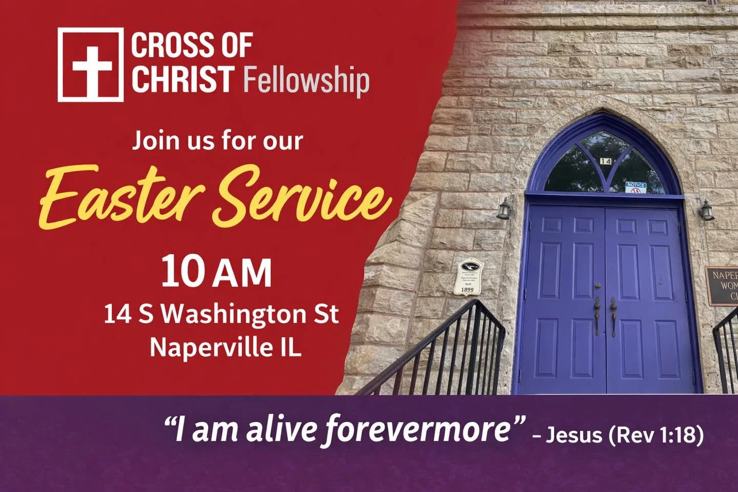 Join this Sunday for our Easter service at 10 AM in downtown Naperville! #church #easter #naperville
