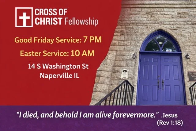 Good Friday service at 7 PM.
Easter Sunday service at 10 AM.
Join us in downtown Naperville. #church #naperville #easter