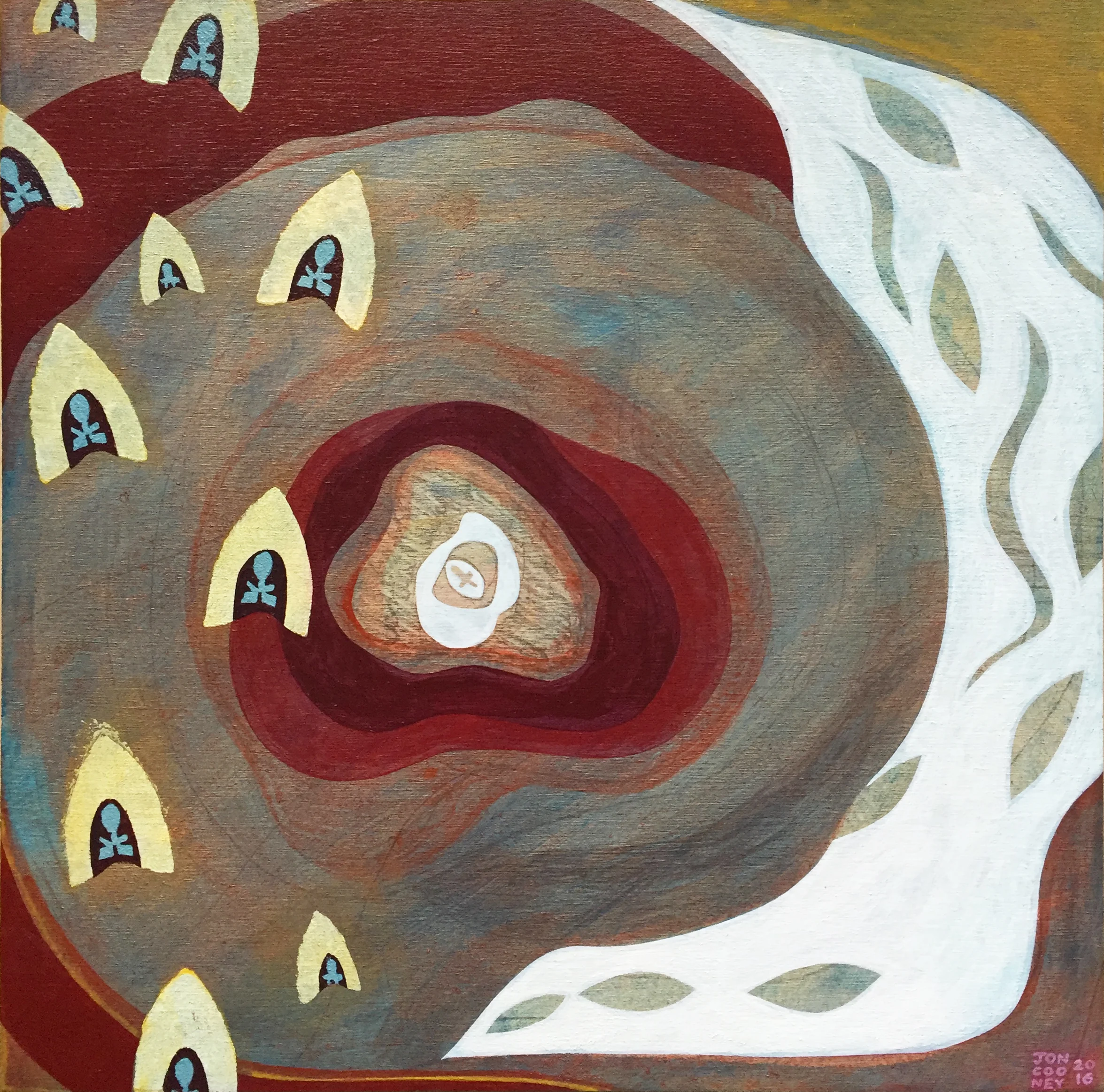 "Open Heart" acrylic on cradled wood panel 14" x 14" 2016 - Seattle, WA (1 of 5 from a commissioned series) in the collection of Jared Hauser & Ashley Almon - Seattle, WA