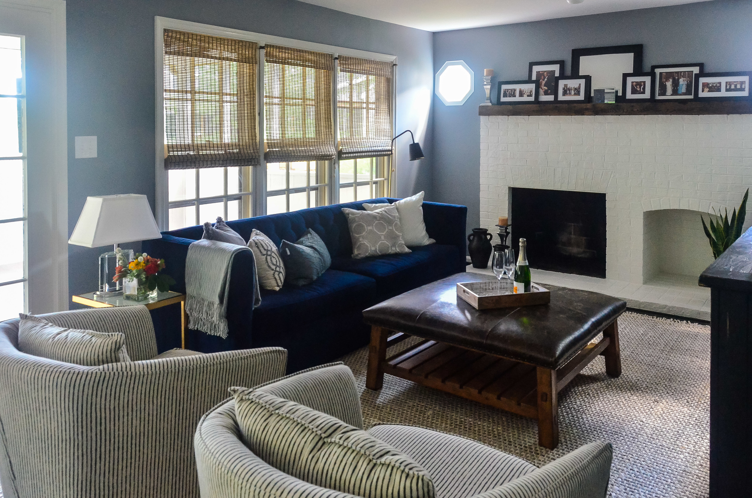 A fully staged space - the furniture, pillows, flowers, accessories, artwork is all arranged for you just as it was imagined by your designer. 