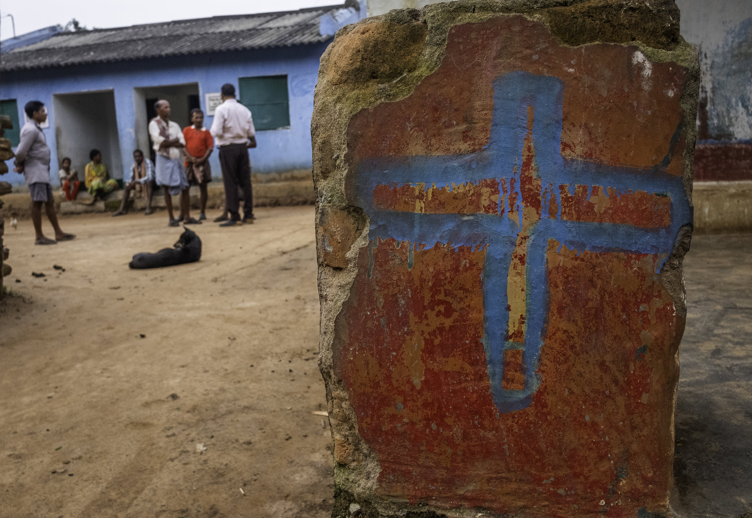   A group of Christians meet together near their rebuilt church in Kandhamal. During the Summer of 2008, almost every church in the Kandhamal area was destroyed by Hindu nationalists aligned with Prime Minister Narendra Modi’s BJP party, along with a
