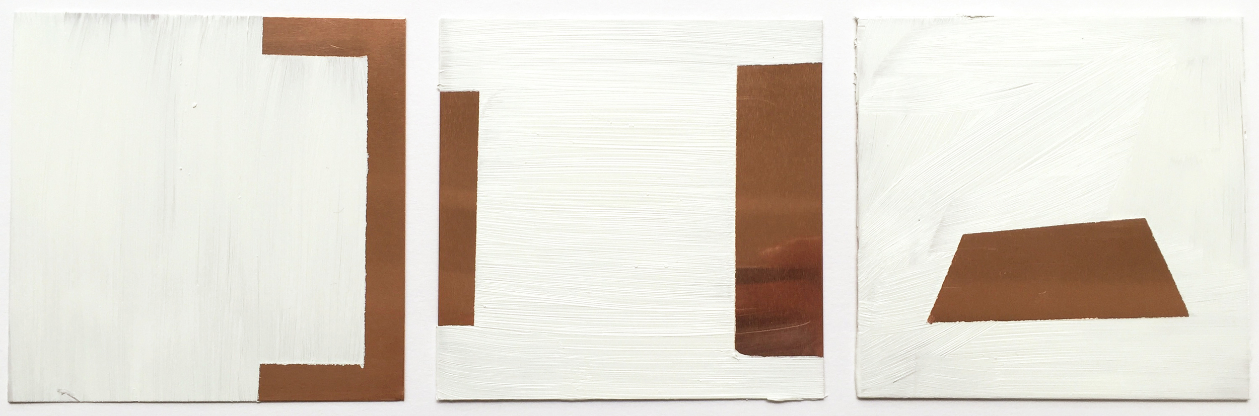Can't help if we're tilted 2016 Oil on copper 3 parts, each 10 x 10 cm