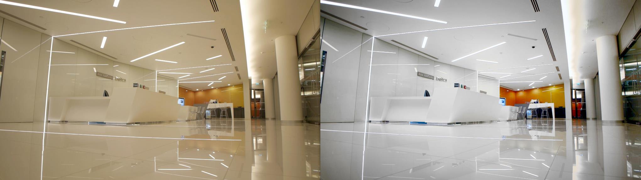 Colour correction, from left to right, before and after.