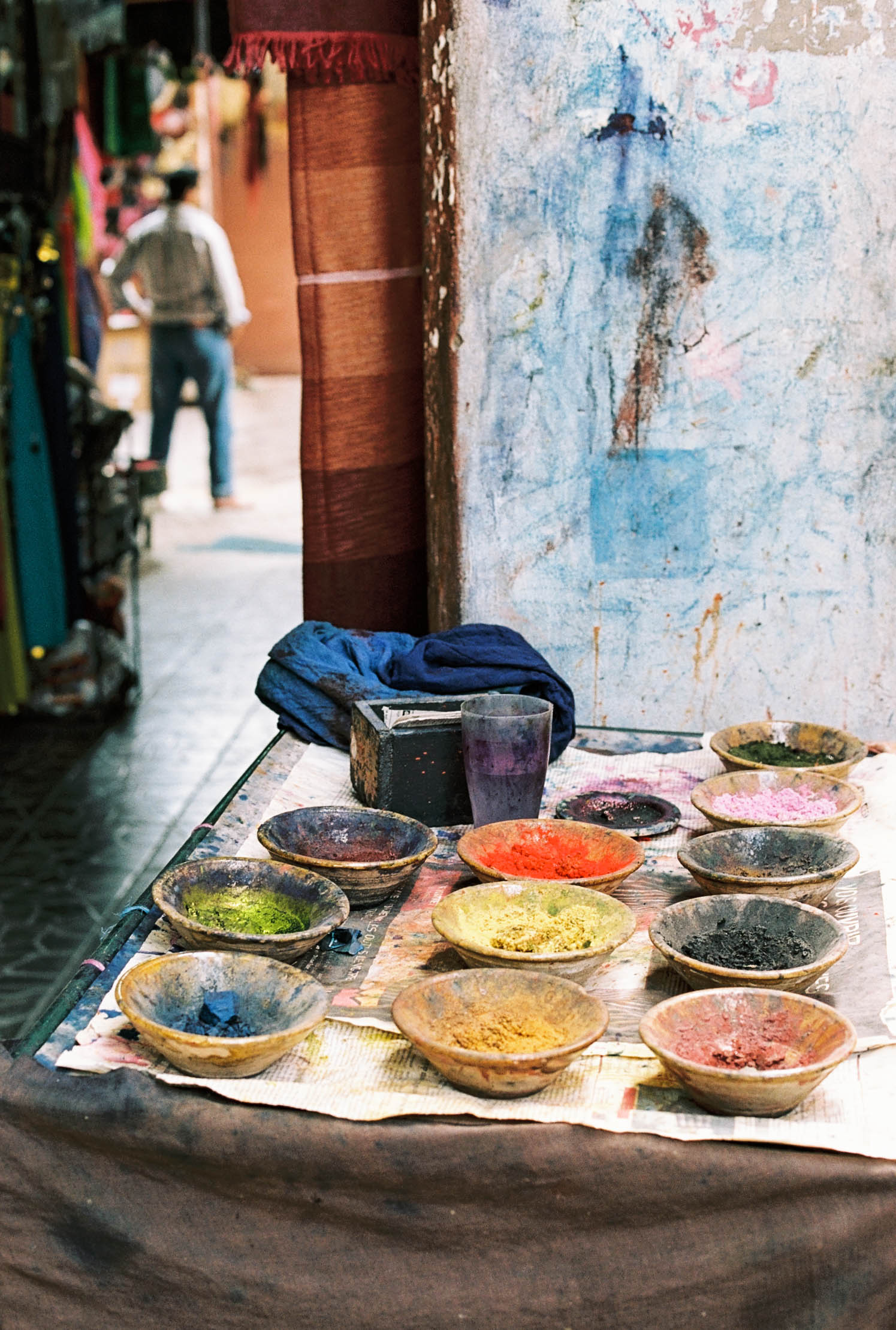 Natural dyes made from local materials are used to dye fabrics.