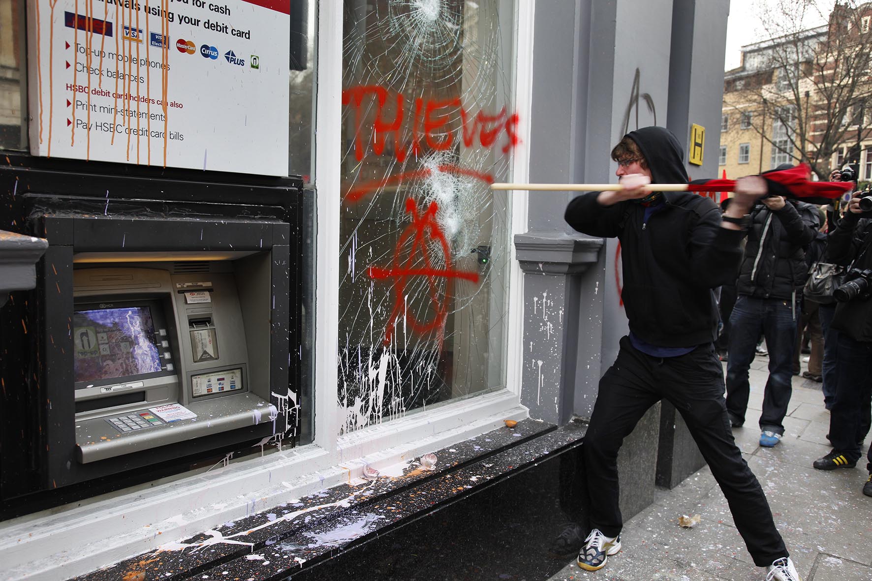  Anti capitalists / anarchists go on the rampage through central London on the back of the peaceful TUC protest march. 