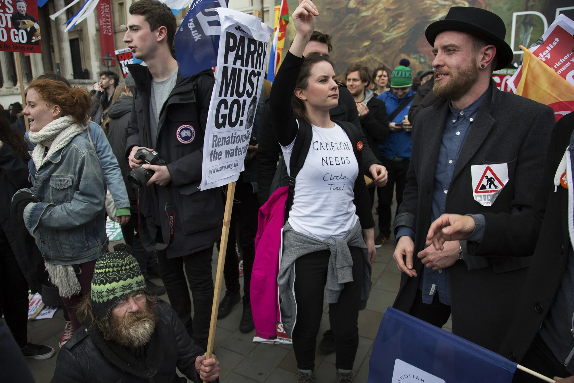 Party atmosphere amongst the crowd at the People's Assembly Against Austerity demonstration.