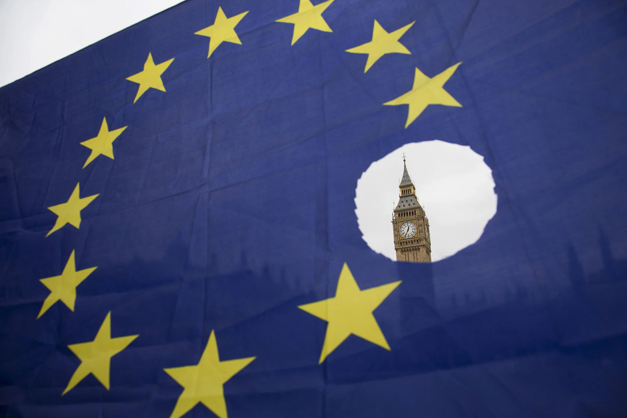 On the day that Article 50 was invoked to start the process of Brexit, one protester has a flag which sums up the situation.