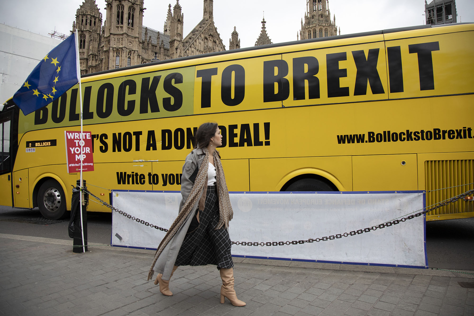  Anti Brexit bus with the slogan Bollocks to Brexit on the day of the first ‘meaningful vote’ when MPs will back or reject the Prime Minister’s Brexit Withdrawal Agreement on 15th January 2019. 