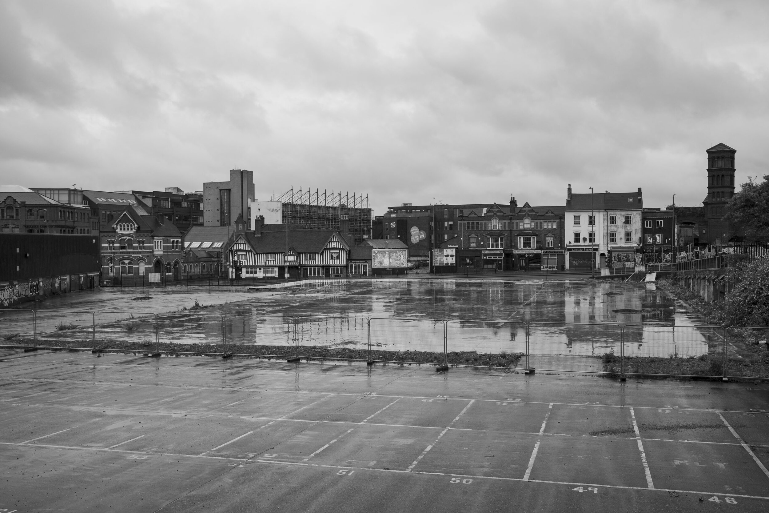  Empty car park and advertising space a short walk from the city centre. April 2020. Deritend. 