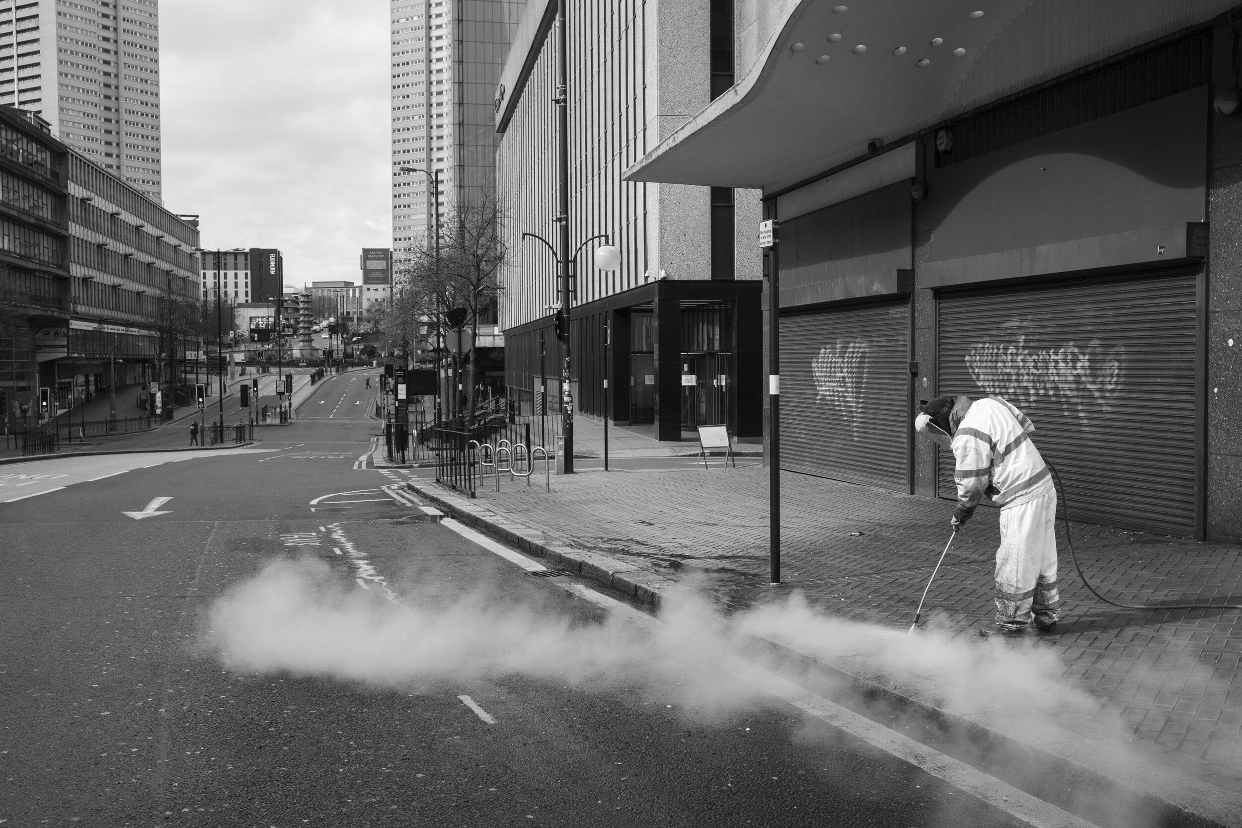  Jet cleaner on Smallbrook Queensway. March 2020. Chinese Quarter. 