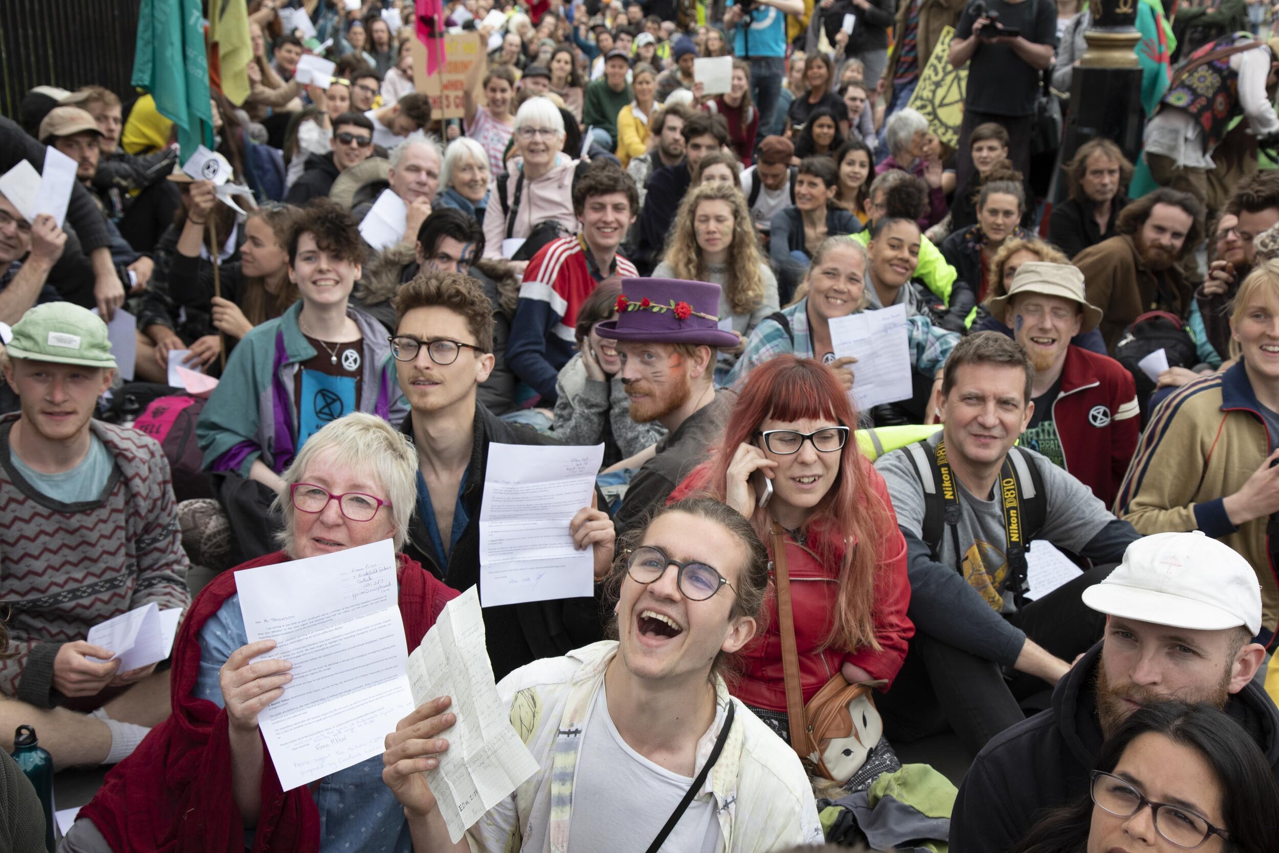  Climate change activists wait peacefully for an answer from the government to deliver letters to their MPs at Parliament Square in a protest that the government is not doing enough to avoid catastrophic climate change. 