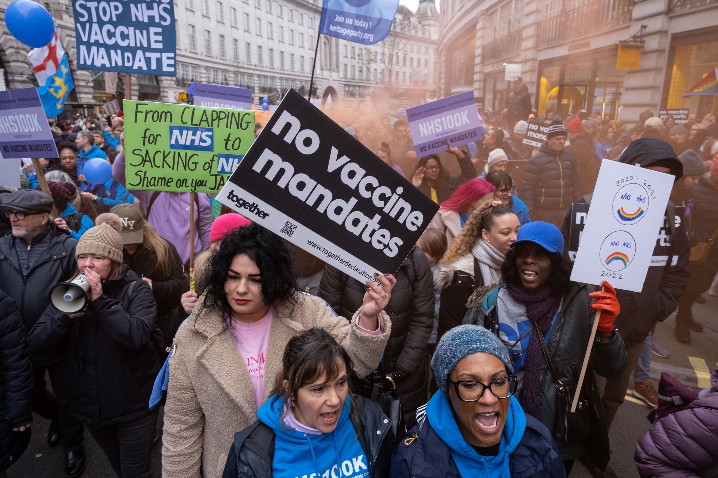  World Wide Rally For Freedom protest in London against the government's plans for mandatory Covid vaccinations for all frontline NHS workers. 