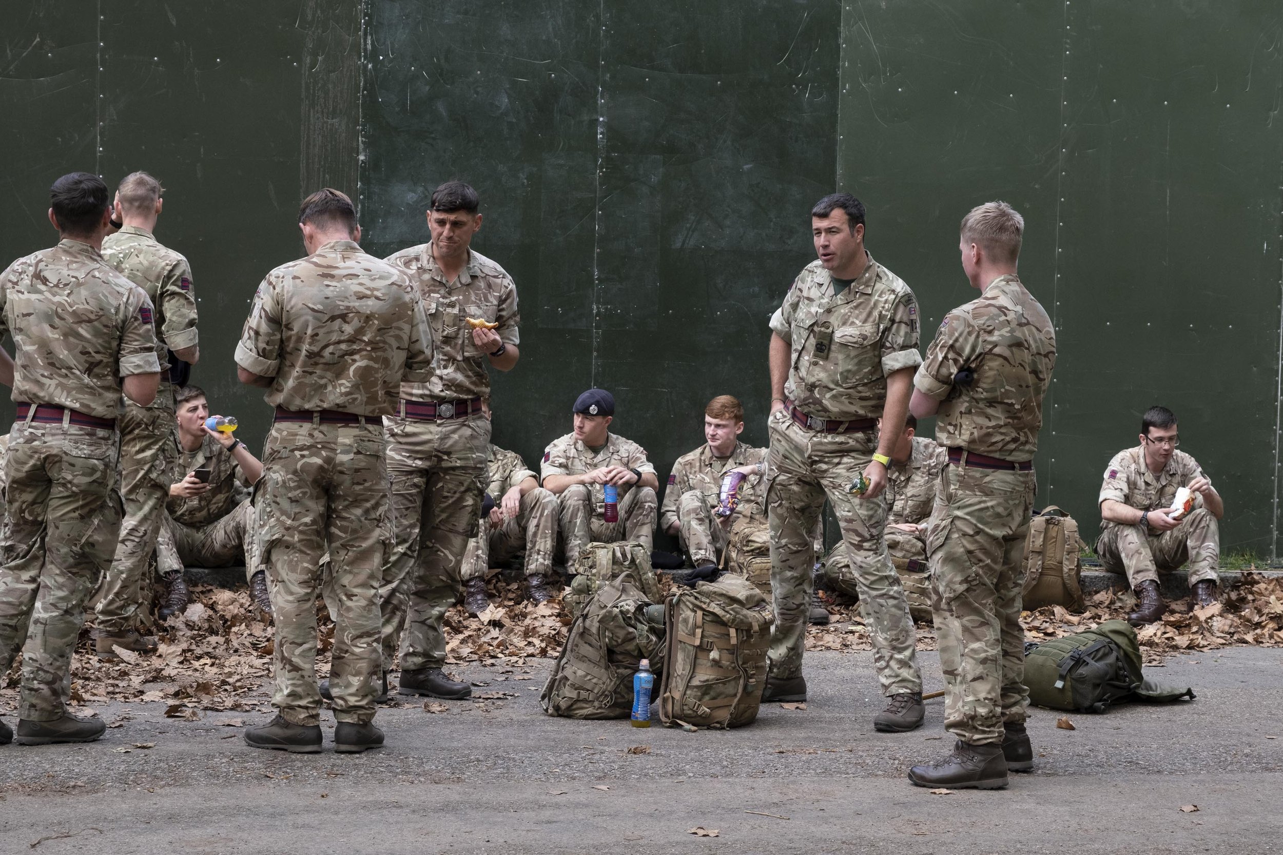  British Army personnel relax after the State Funeral. 