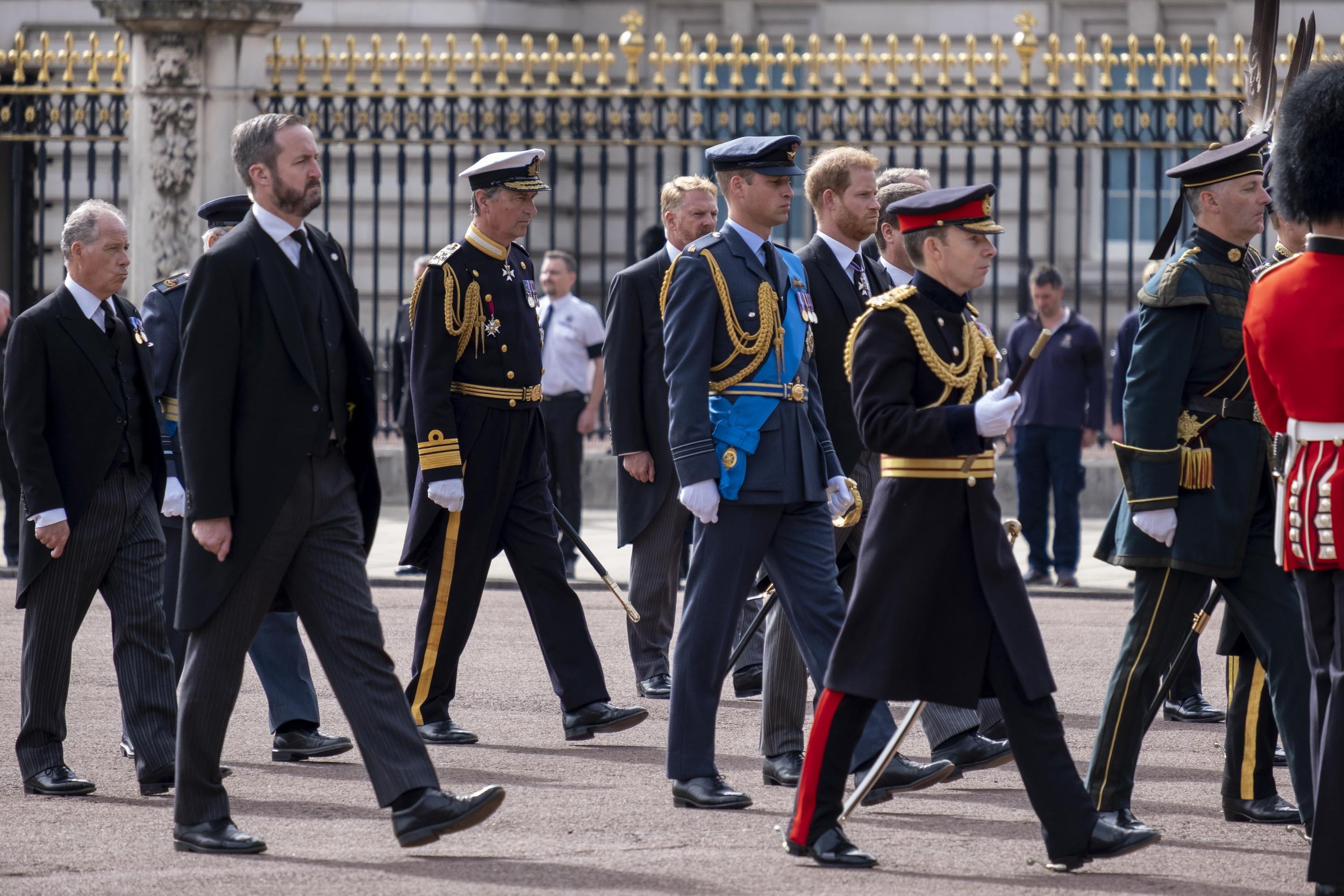  Prince of Wales and Duke of Sussex walk behind the State Gun Carriage. 
