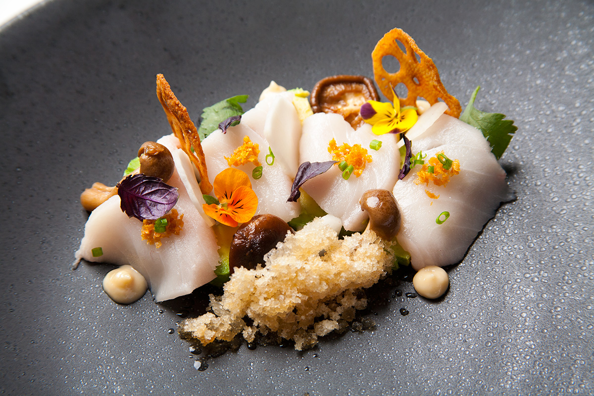 Escolar with Pickled Mushrooms and Dashi Snow