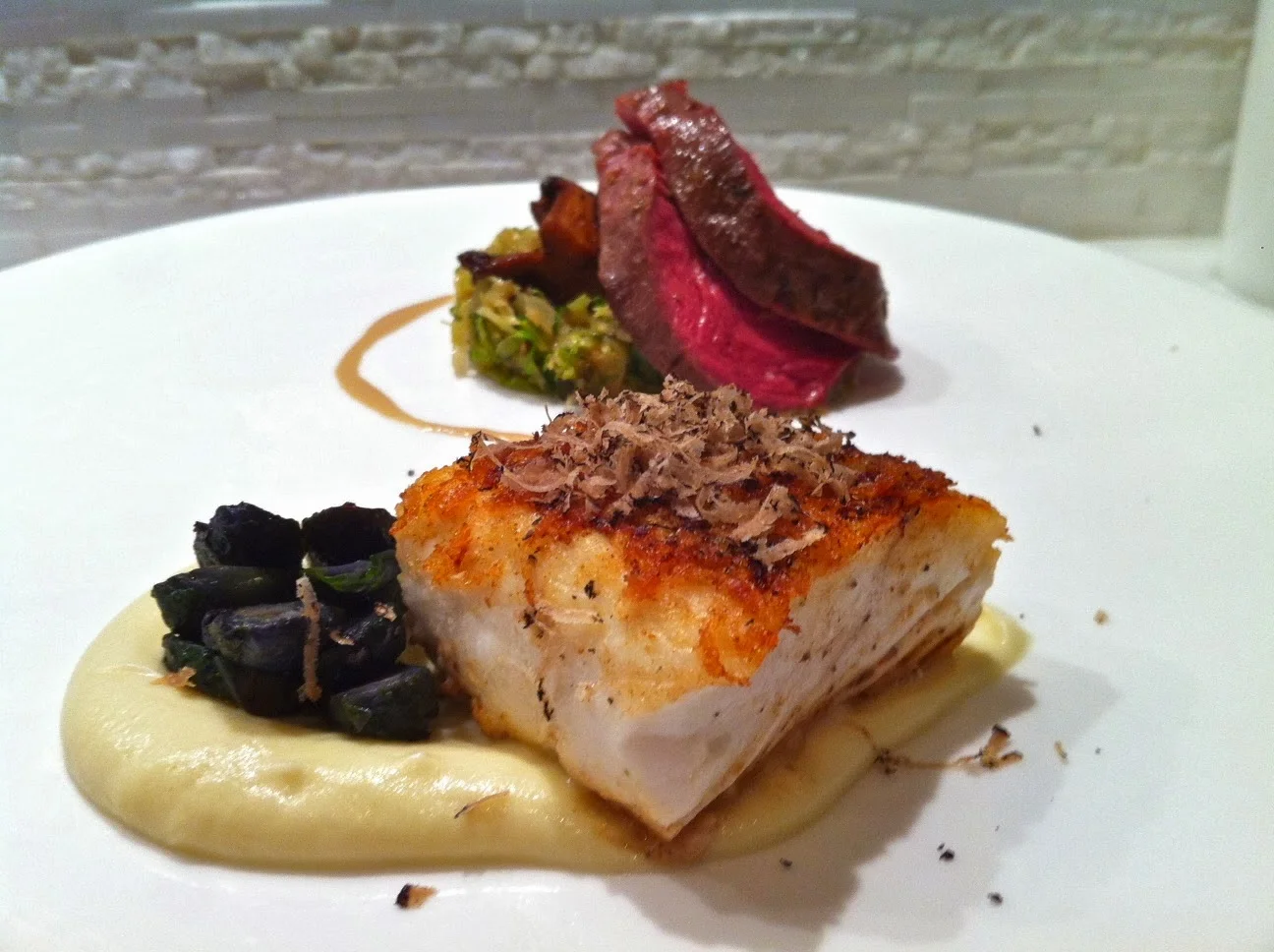 Black Truffle Halibut with Buffalo Tenderloin  (Surf and Turf)