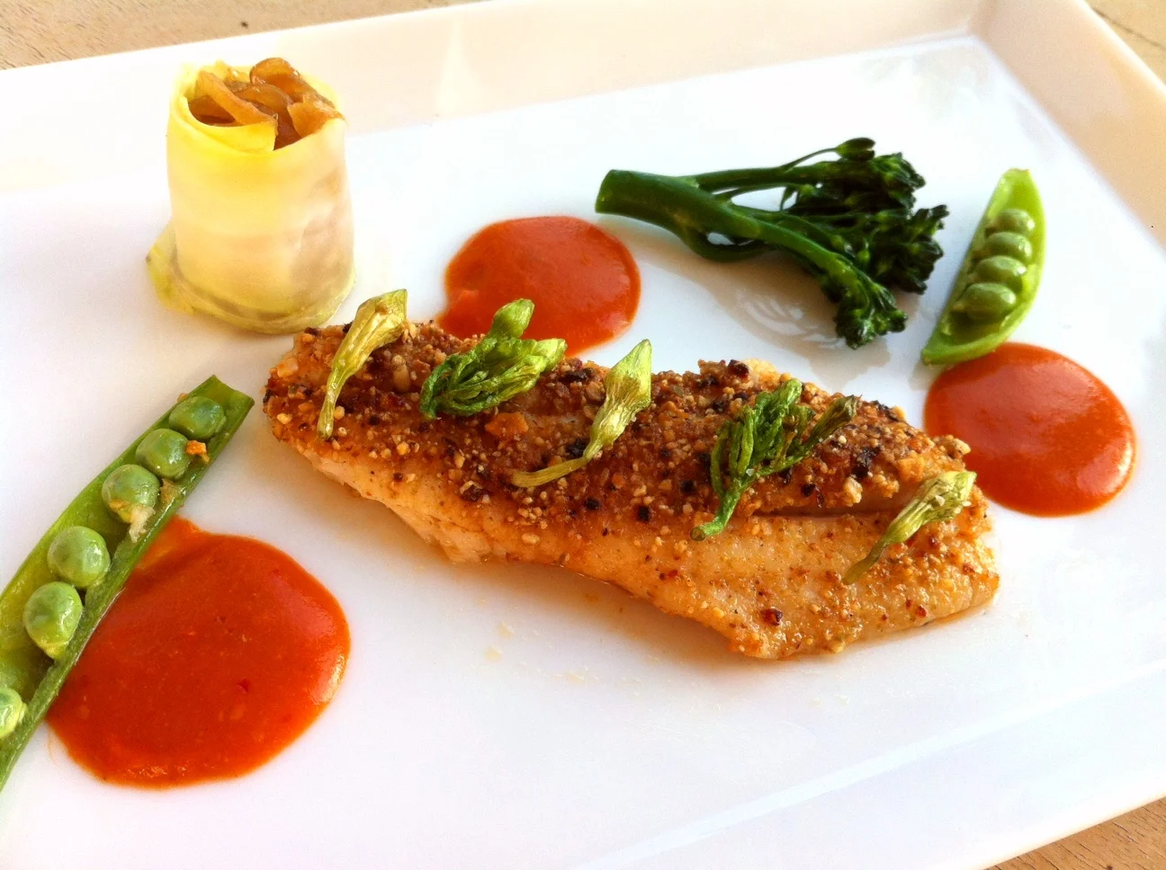 Petrale Sole with Loroco, Marash Chili, and Tortilla-Tomato Sauce