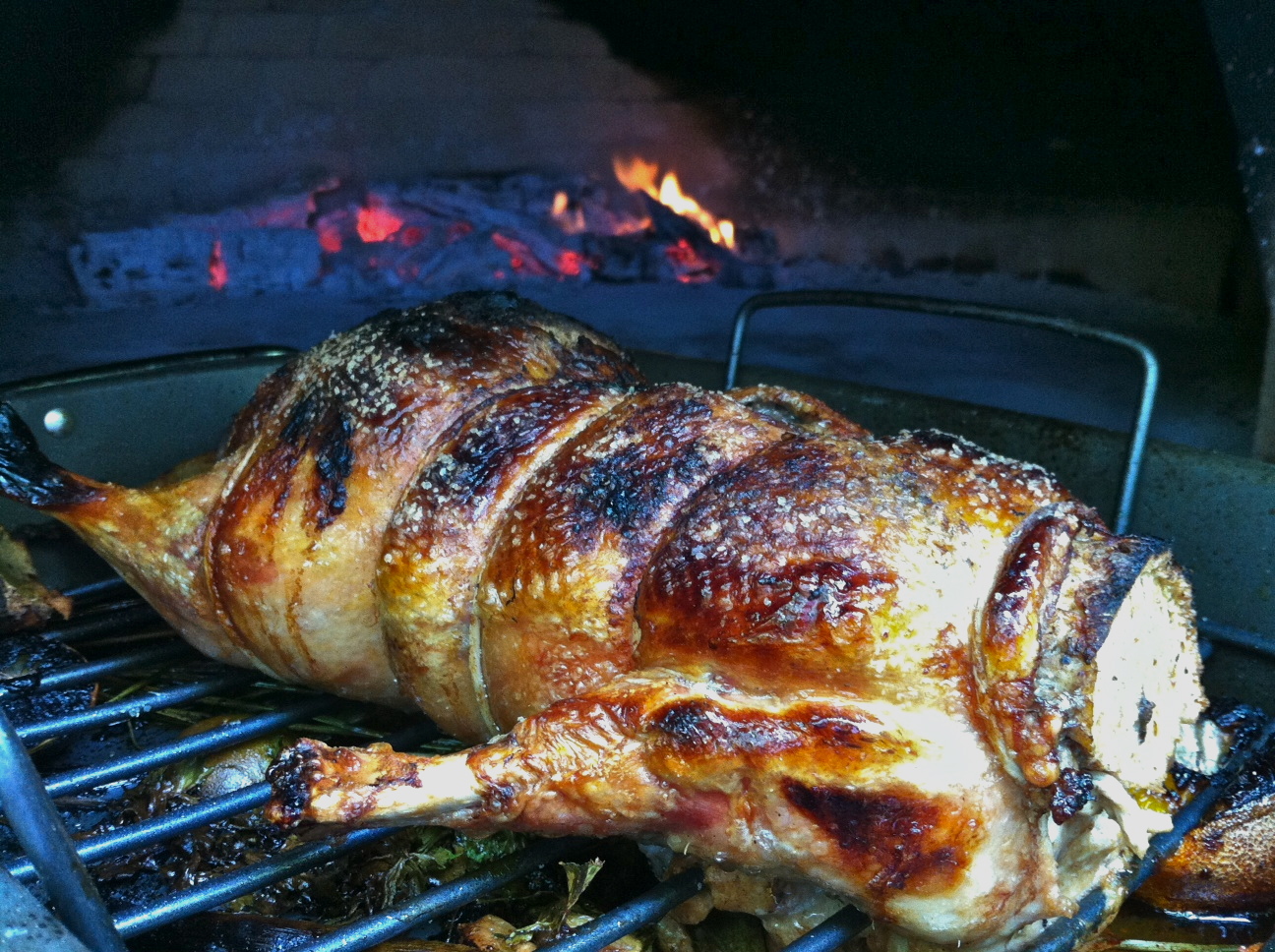 Wood Roasted Whole Duck Stuffed with Chicken Sausage