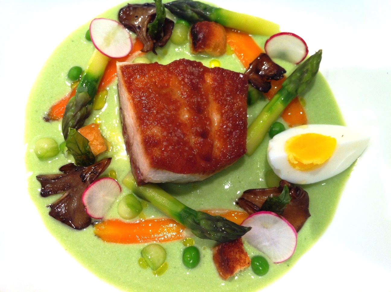 Asparagus "Gazpacho" with Kona Kampachi and Spring Vegetables