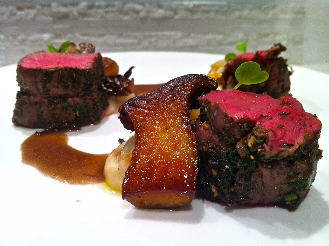 Lamb Tenderloin with Giant White Bean Puree and Trumpet Royale Mushrooms