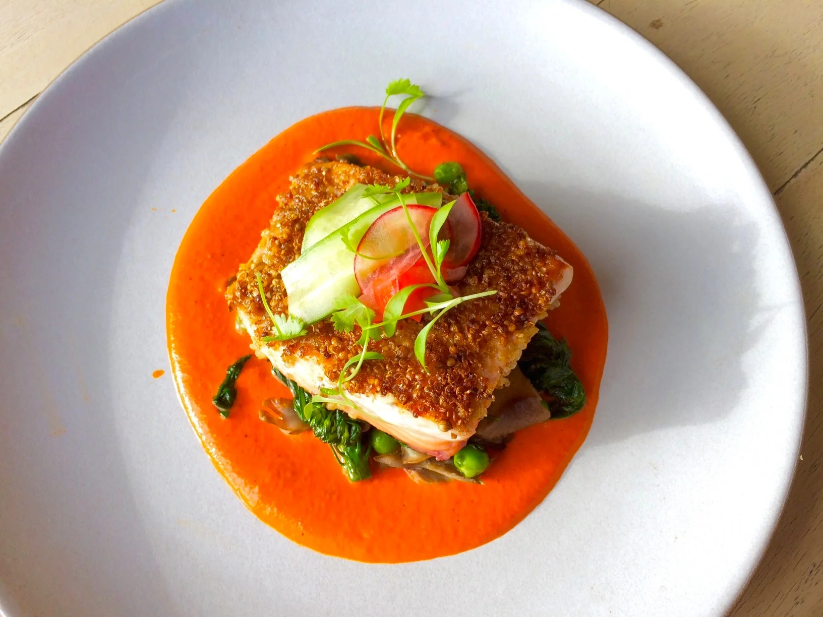 Quinoa Crusted Copper River Salmon with Chrysanthemum