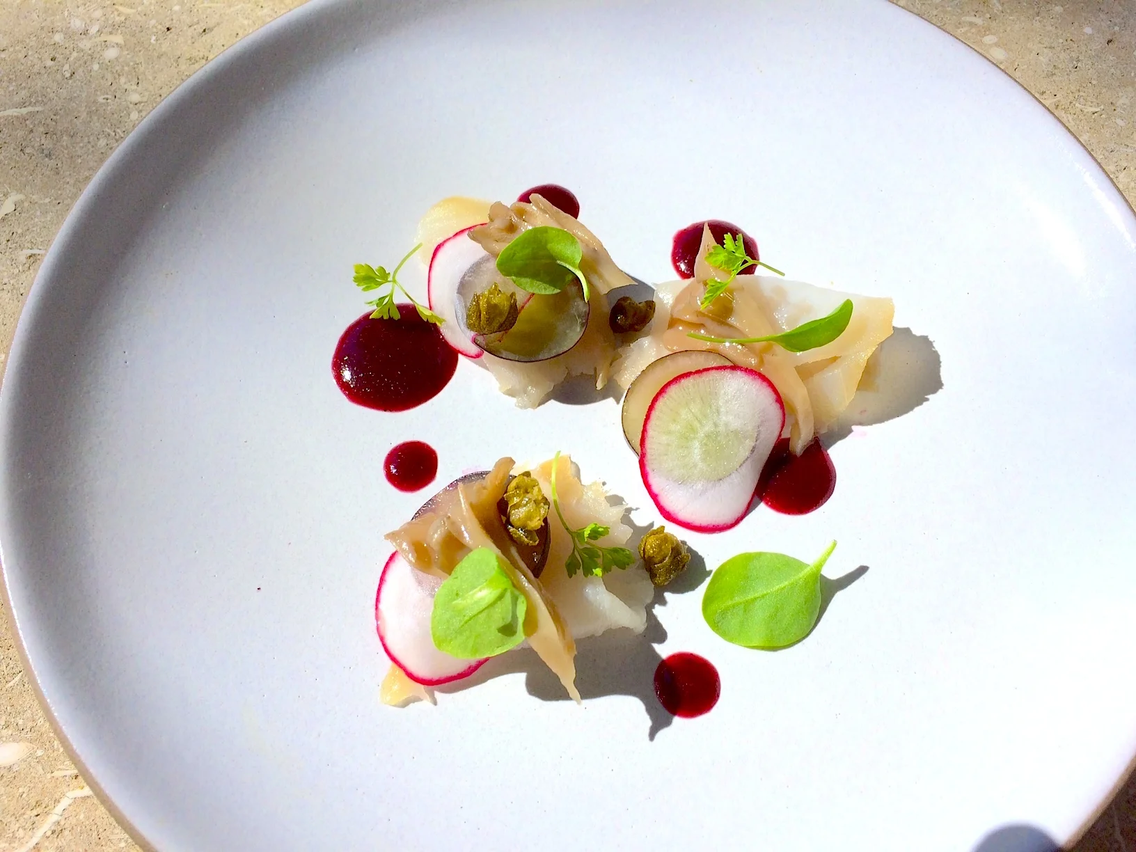 Cured, Smoked Sable with Grapes, Shiso, and Mushroom Conserva