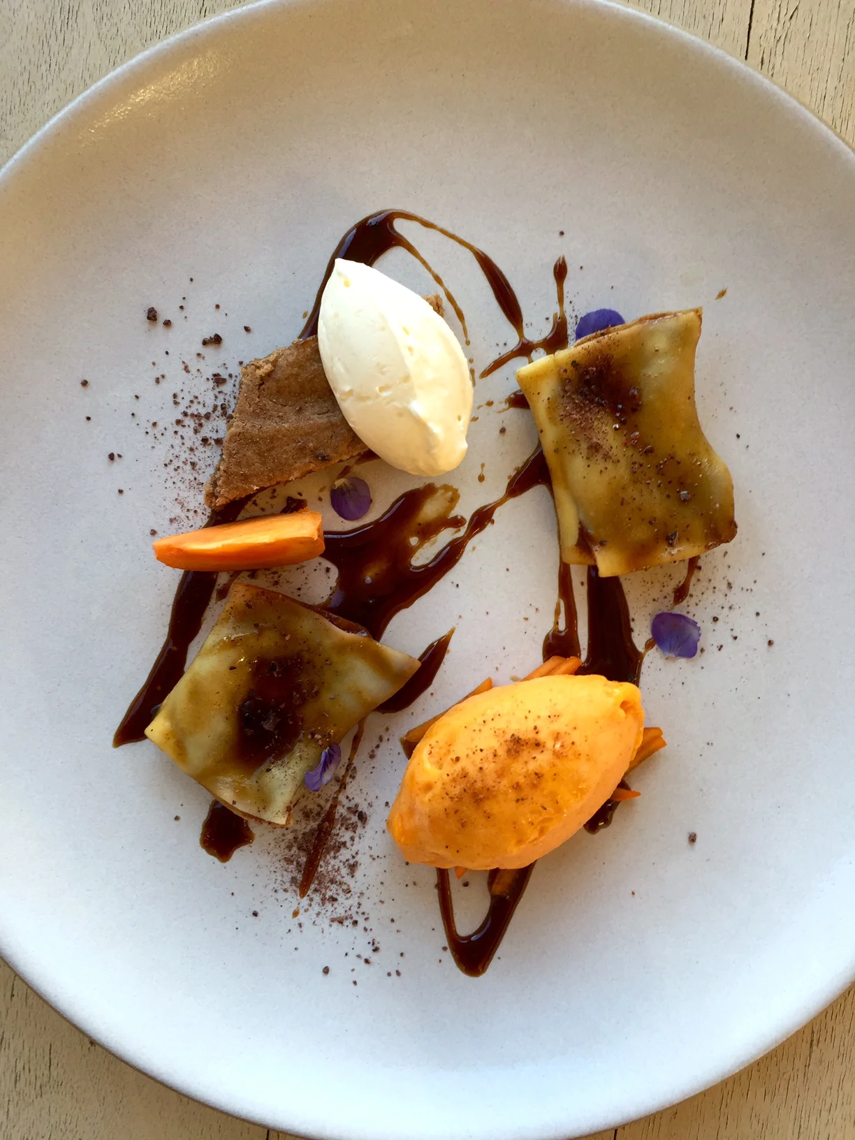 Honey Ganache Ravioli with Persimmon and Chestnut