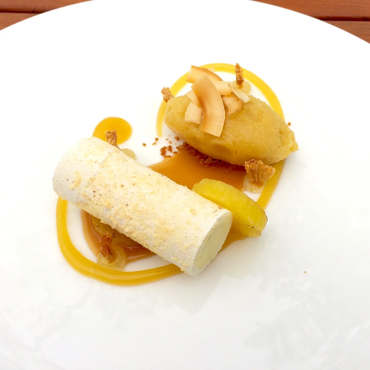 Coconut Vacherin, Lime Mousse, Pineapple Sorbet, Lime Gel