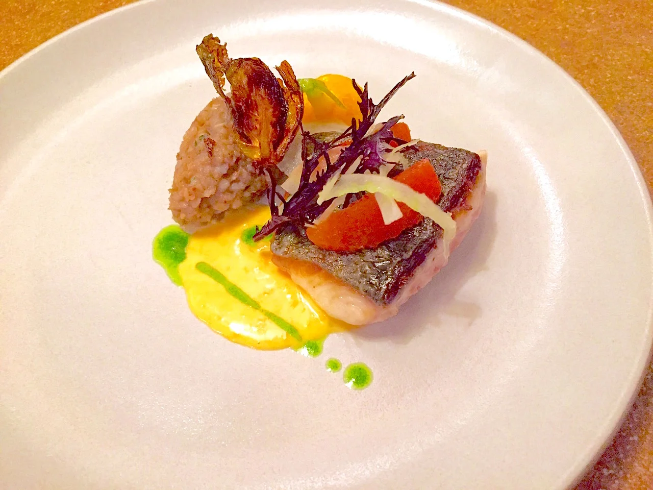 Blue nose Sea Bass with Cara Cara Orange and Buckwheat Risotto