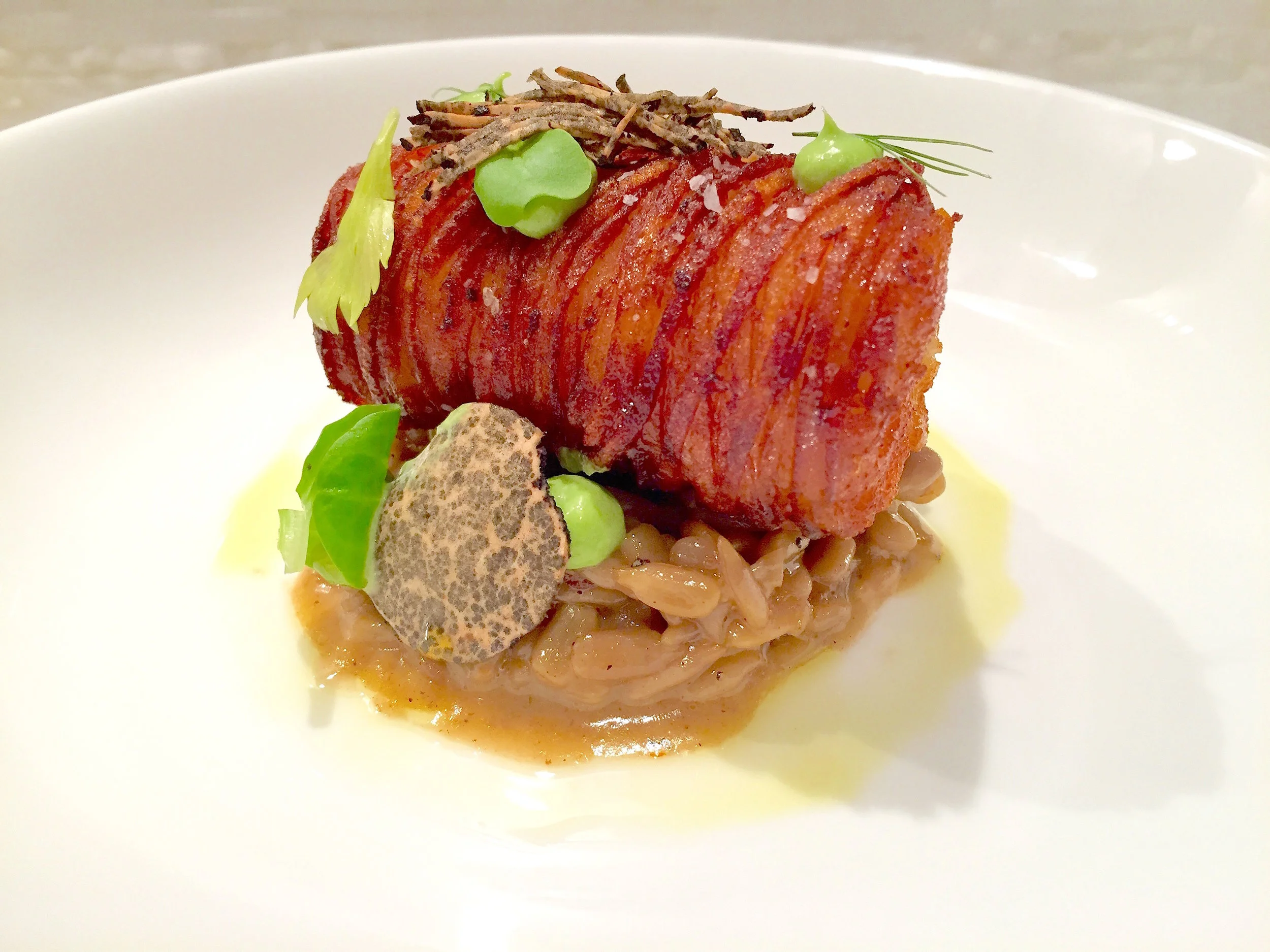 Potato Cod, Sunflower Seed Risotto, Truffle and Sorrel
