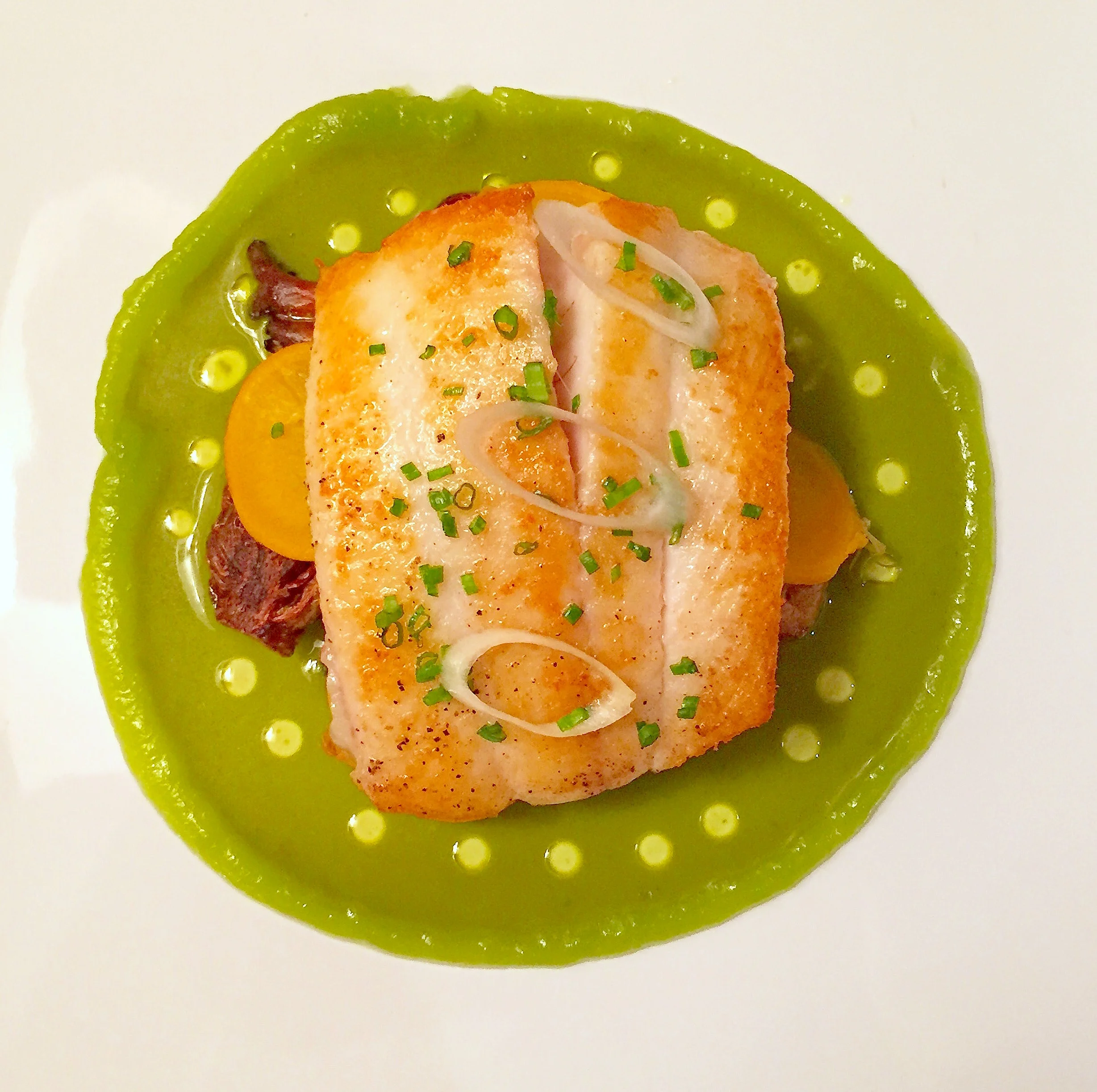 Petrale Sole with Green Garlic, Turnips, Marble Potatoes