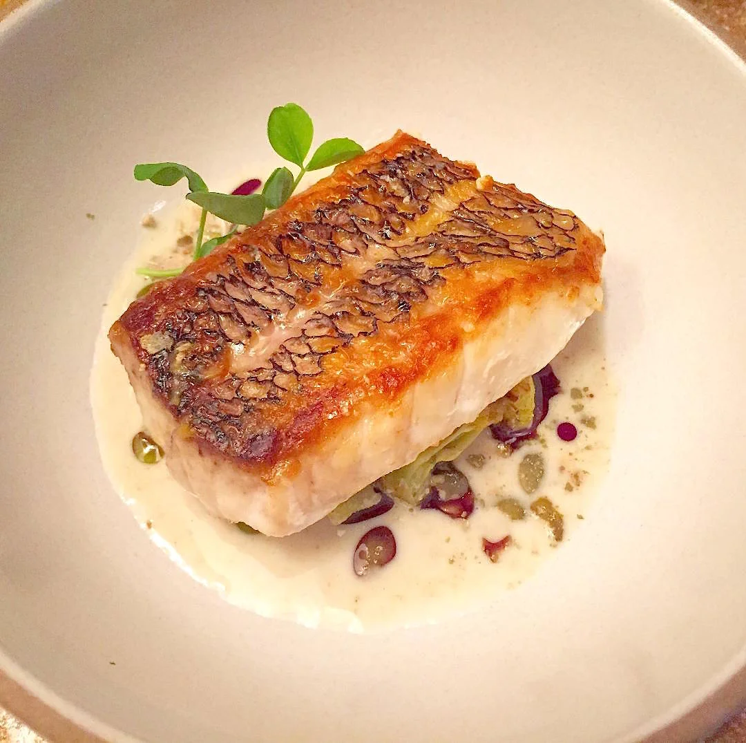 Black Bass with Pumpkin Seed Milk, Oil, and Roasted