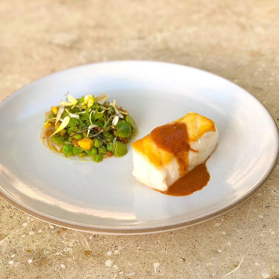 Sea Bass with Ssamjang tomato sauce and Farro