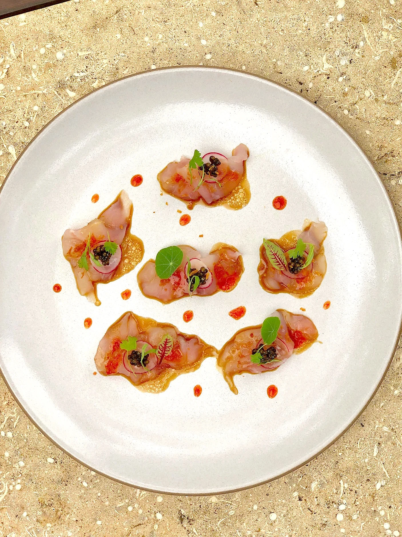Snapper Crudo with Red Pepper jam and Caviar