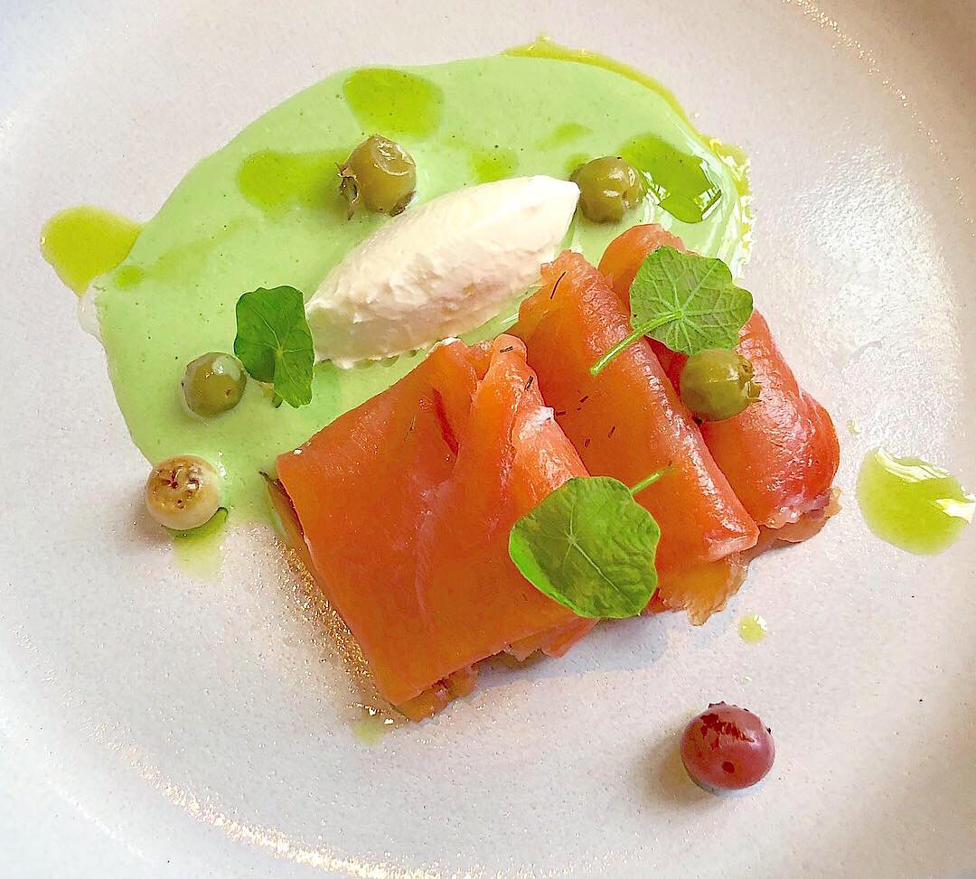 Smoked Salmon, Green Blueberry Capers, and Nasturtium 
