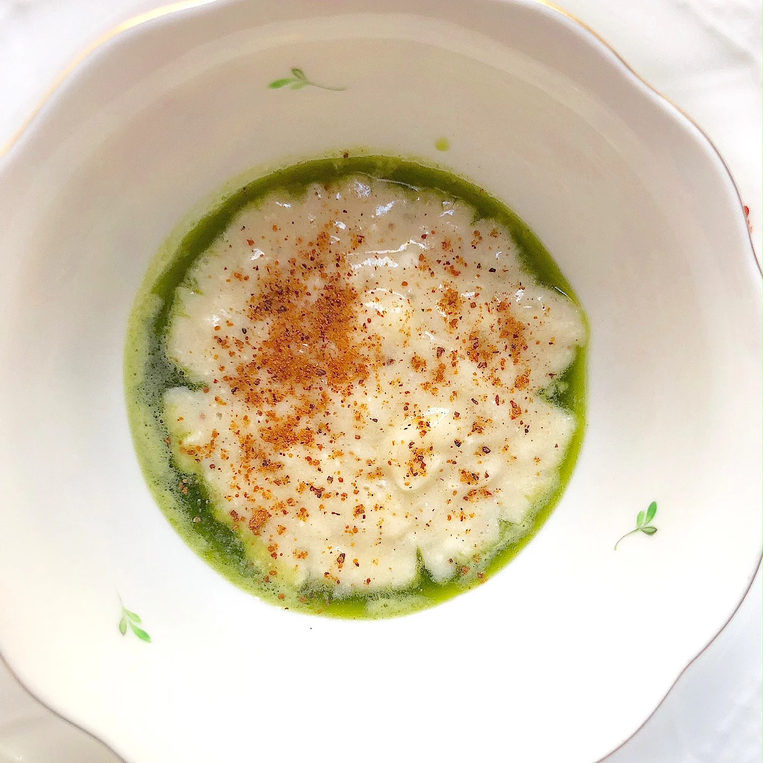 Warm Coconut Tapioca Pudding with Nutmeg and Basil
