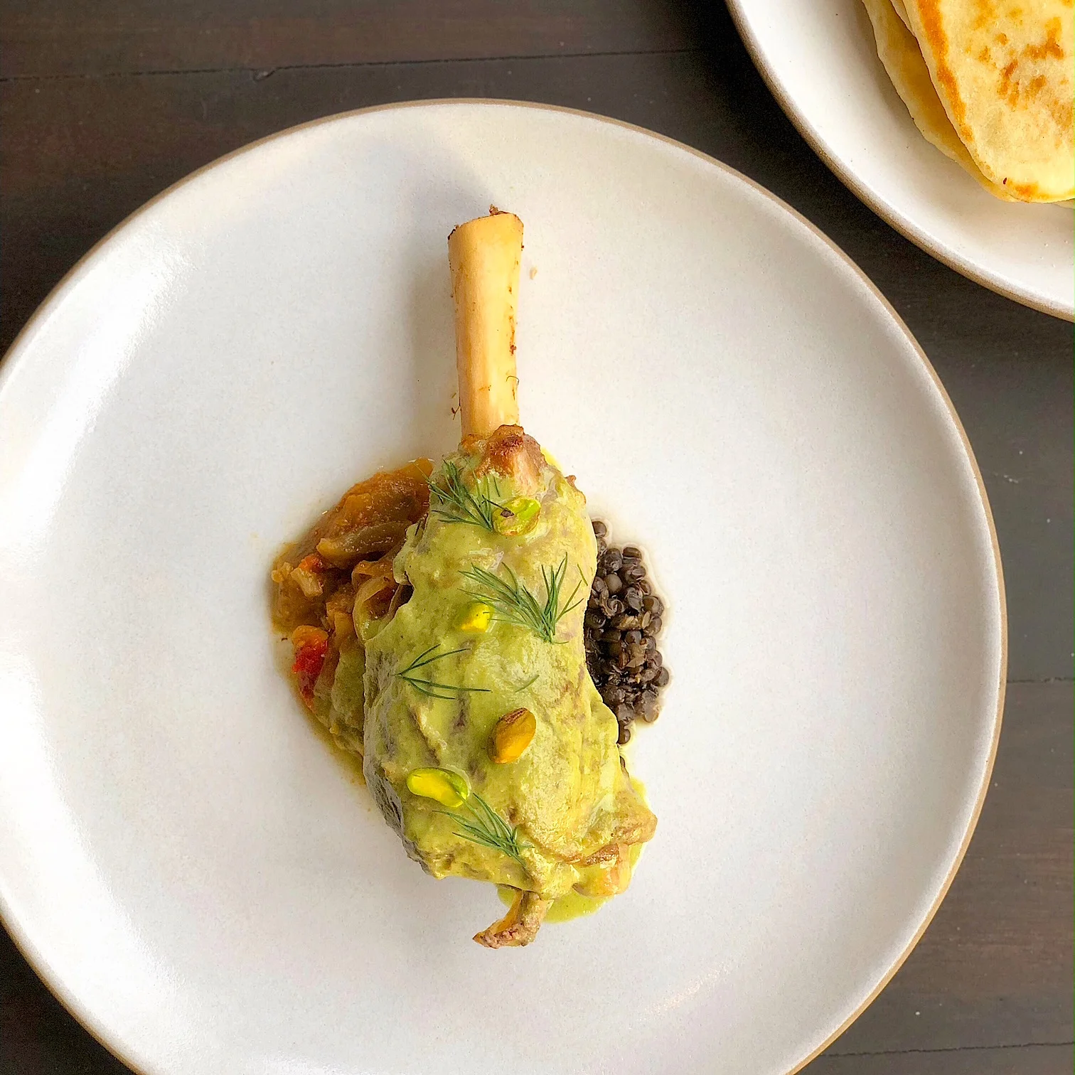 Lamb Shank with Pistachio, Dill, and Moussaka 