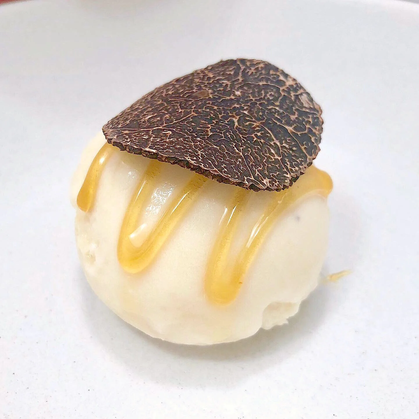 White Chocolate and Malt Sorbet with Honey and Black Truffle 