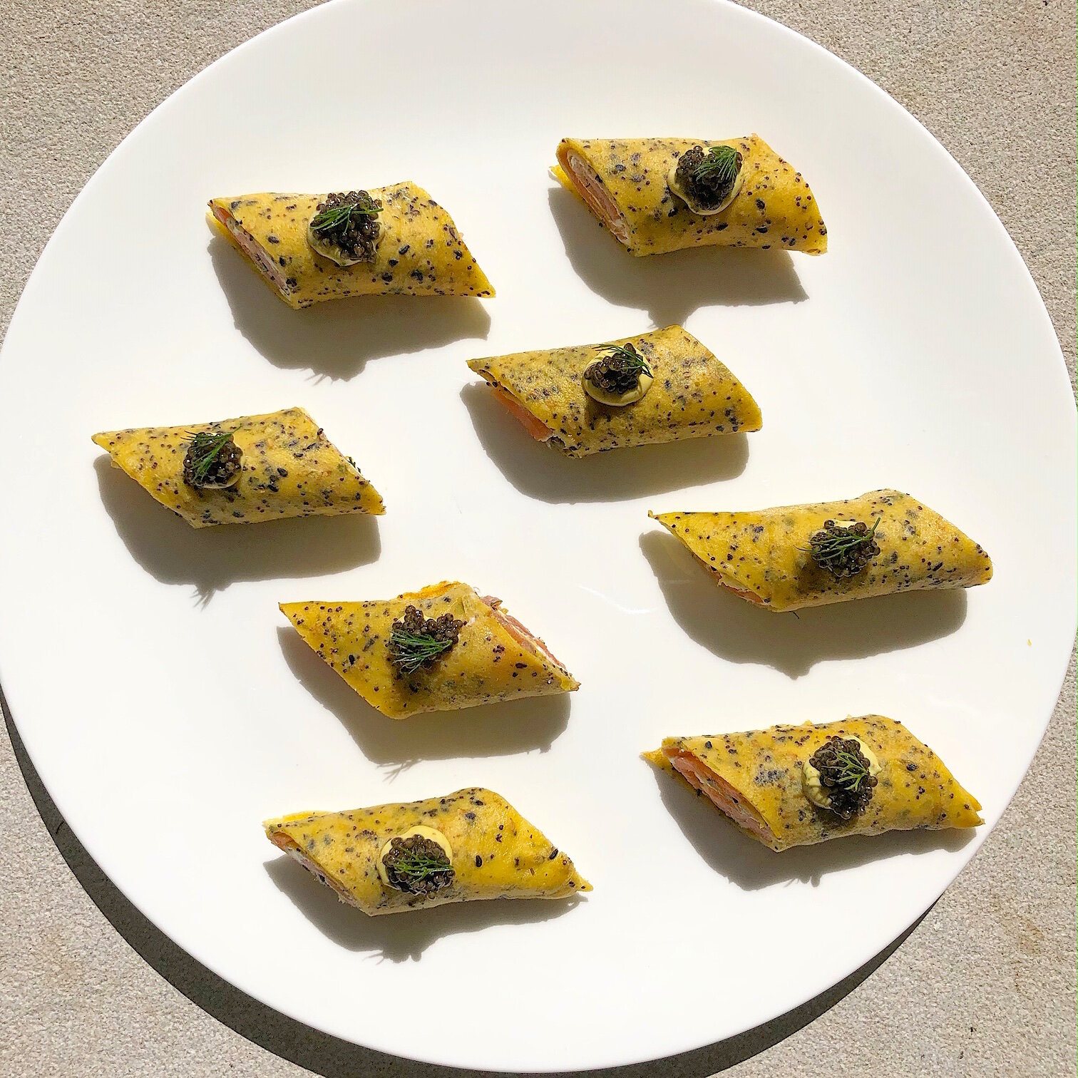 Everything Bagel Crepe with Smoked Salmon and Caviar 