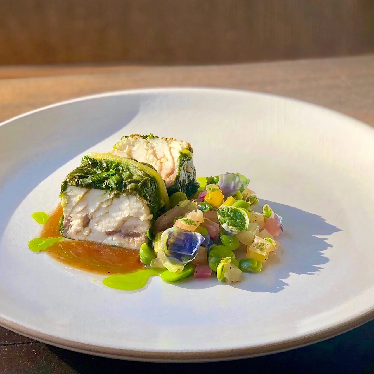 Sea Bass with swiss chard mint pesto.JPG