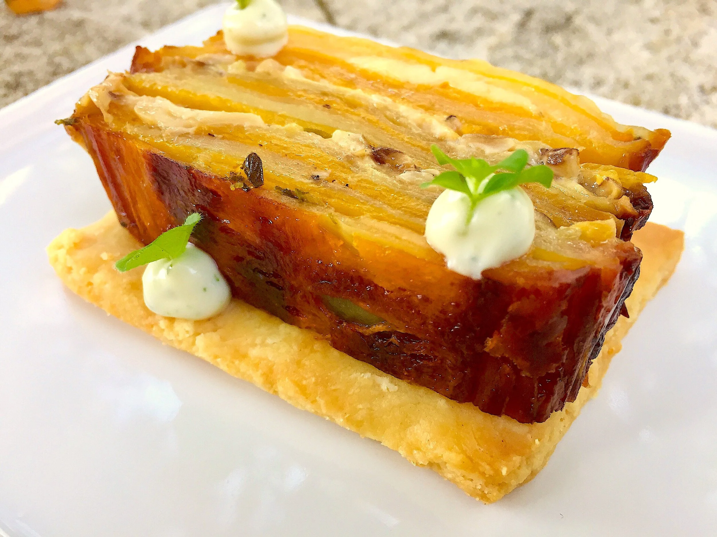 Butternut, Potato Terrine with Parmesan Sable 