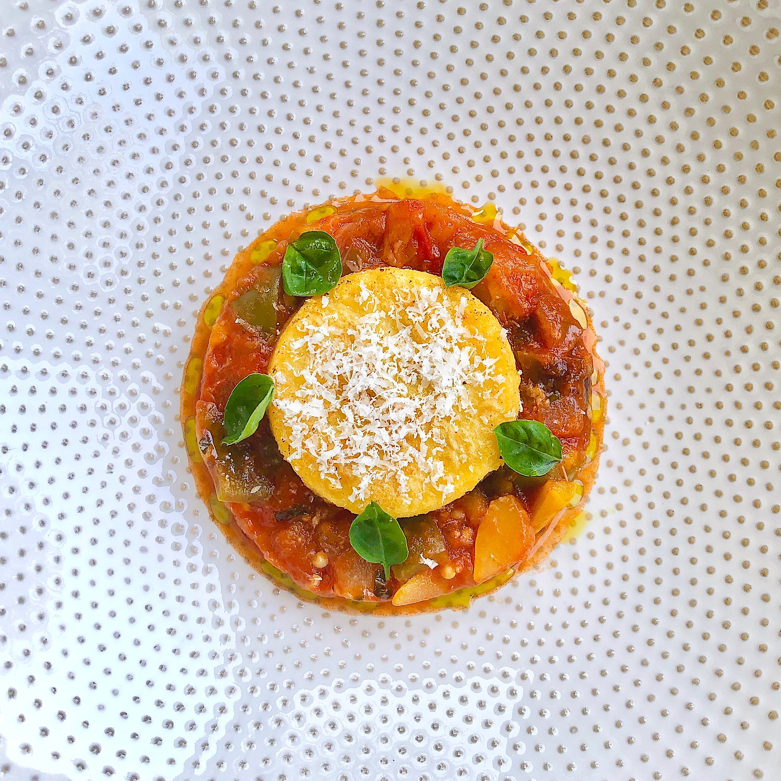 Ratatouille with Panelle (garbanzo flour polenta)