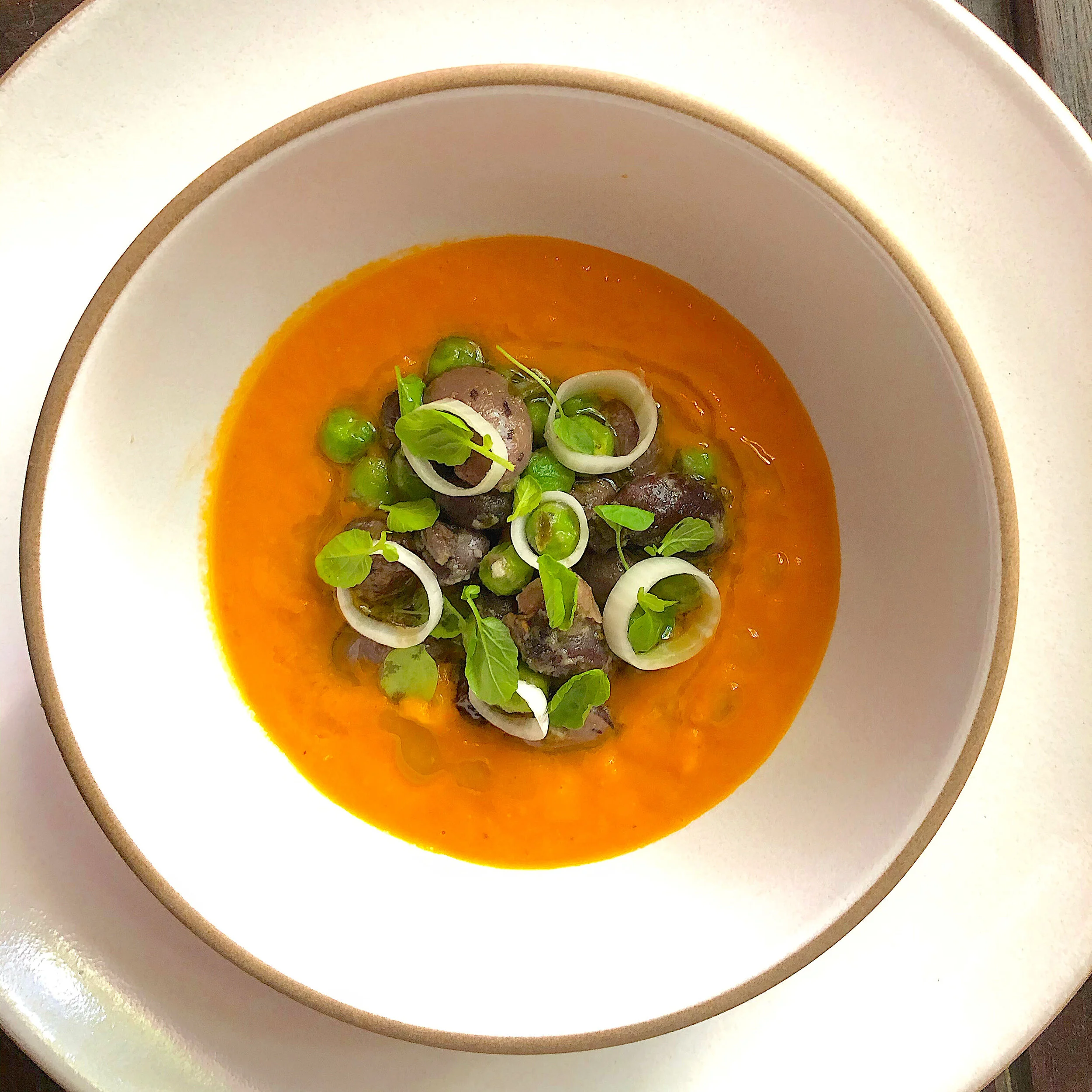 Summer Beans, Peas, and Onions with Eggplant Parmesan Sauce